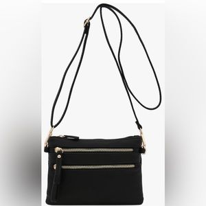 BRAND NEW Black and Gold Multi Pocket Small Wristlet/Crossbody Bag
